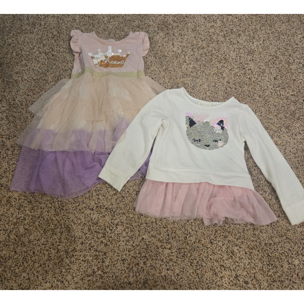 Girls' Pink and Purple Tulle Dress with Cat Sweater